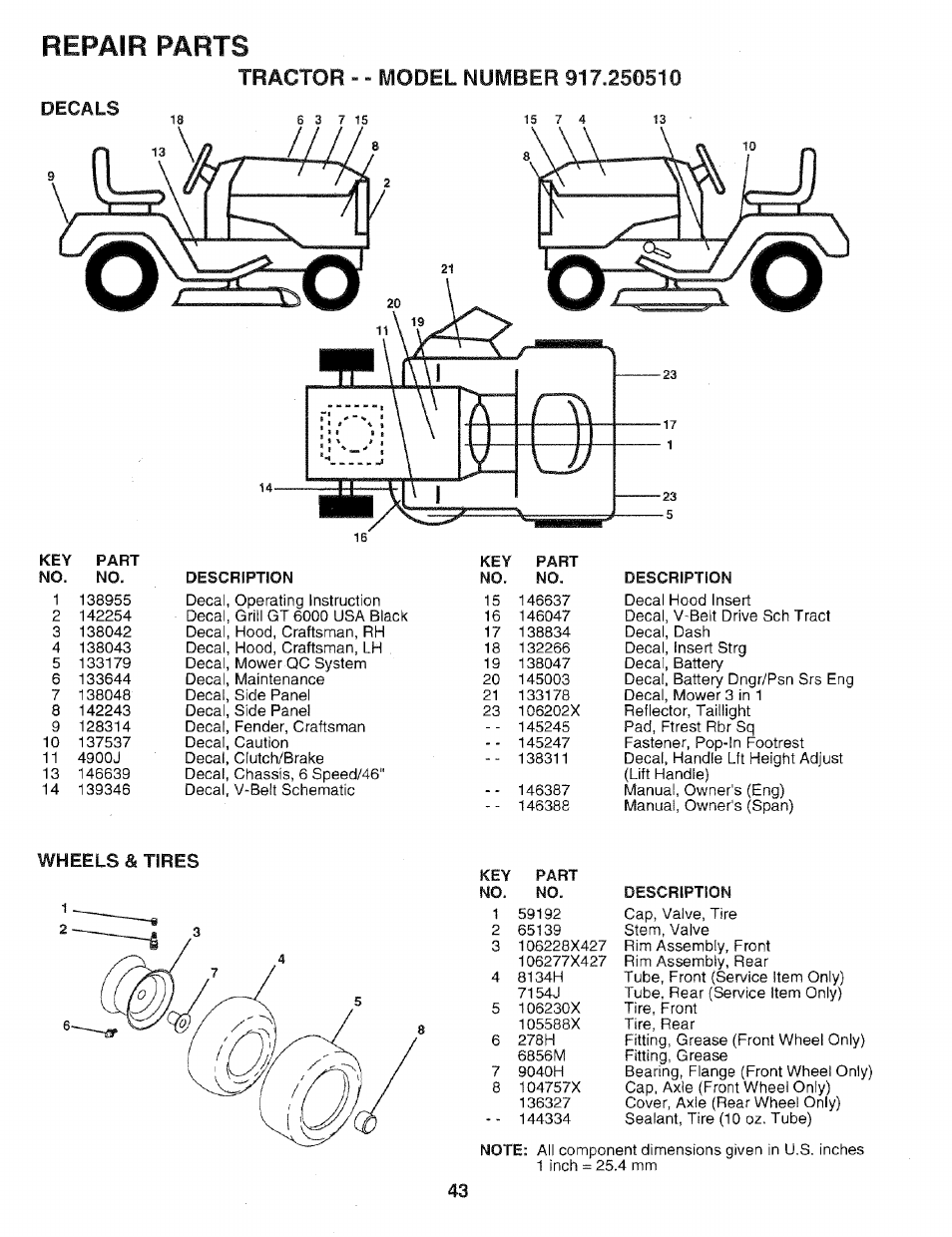 Repair parts | Sears 917.25051 User Manual | Page 43 / 64