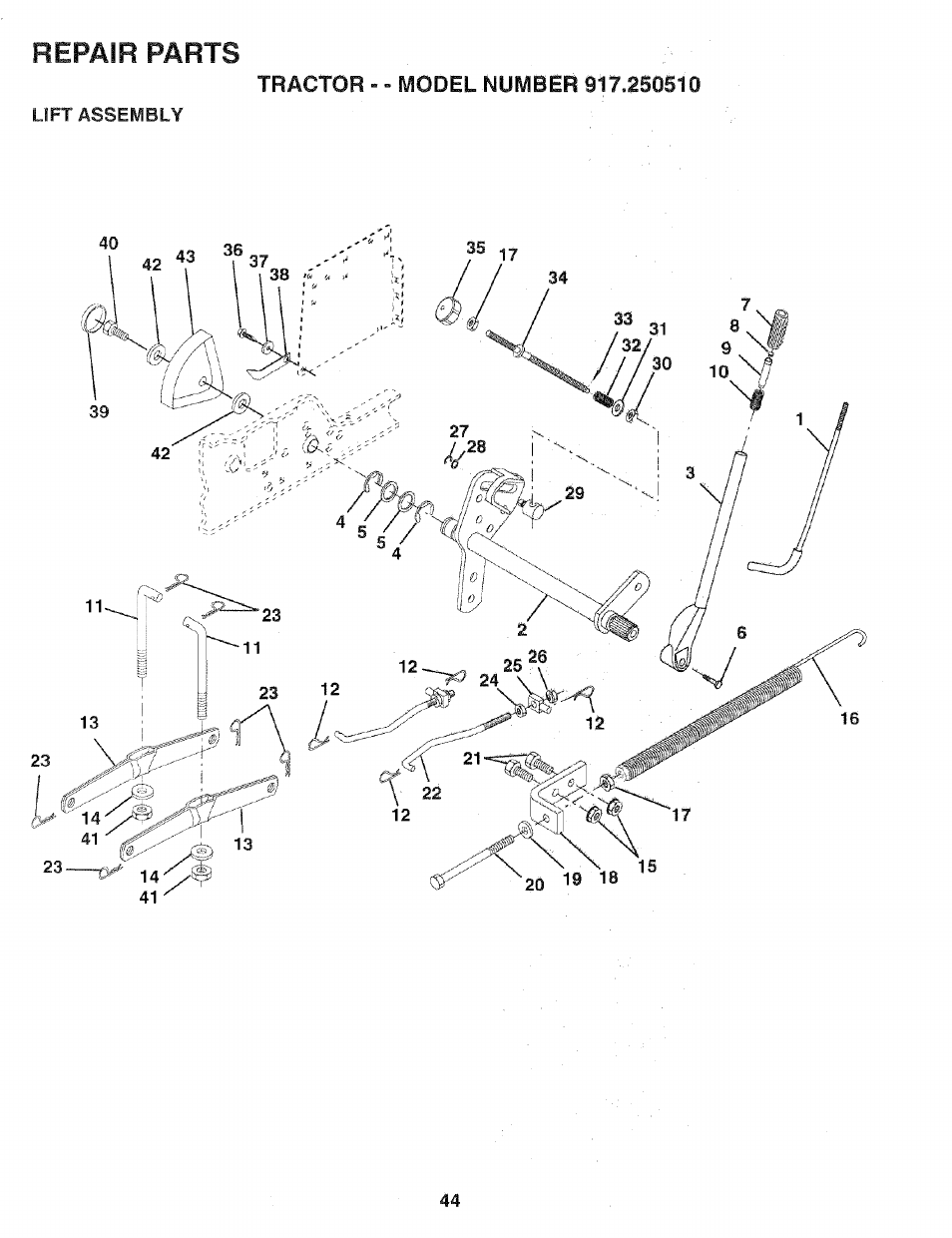 Repair parts | Sears 917.25051 User Manual | Page 44 / 64