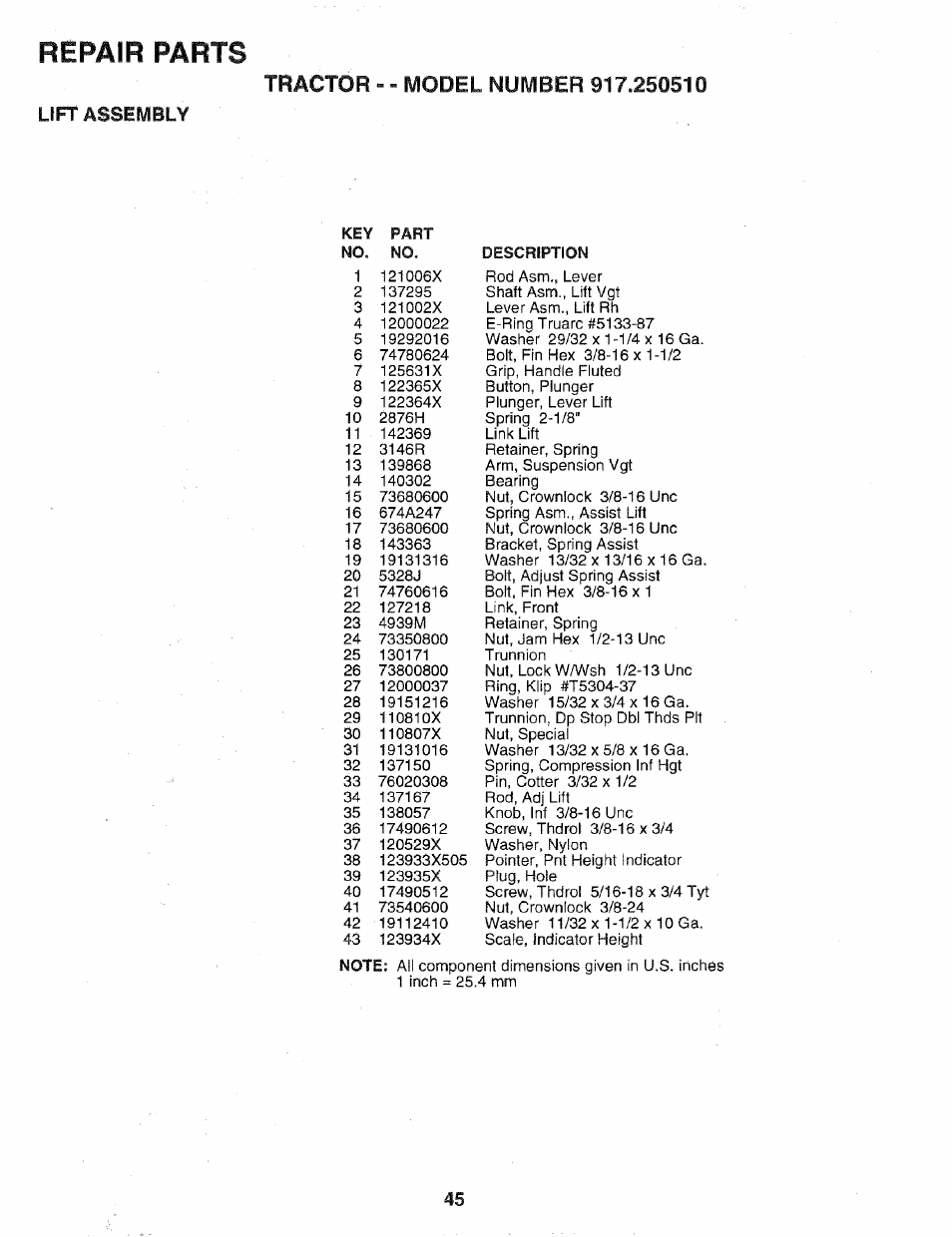 Uft assembly, Repair parts | Sears 917.25051 User Manual | Page 45 / 64