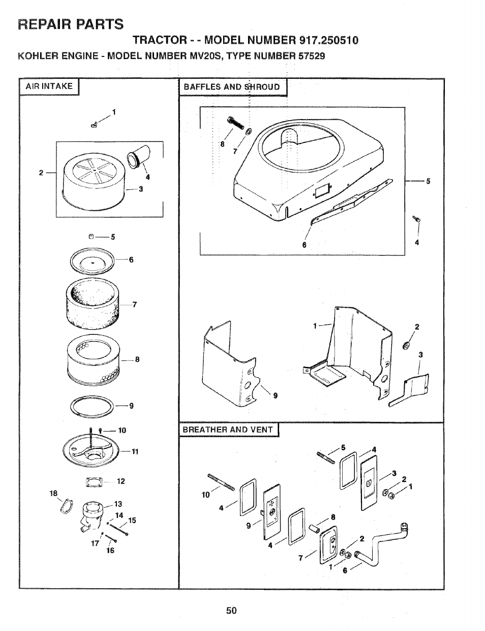 Repair parts | Sears 917.25051 User Manual | Page 50 / 64