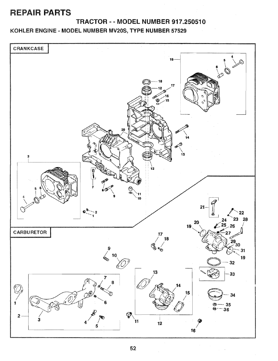 Repair parts | Sears 917.25051 User Manual | Page 52 / 64