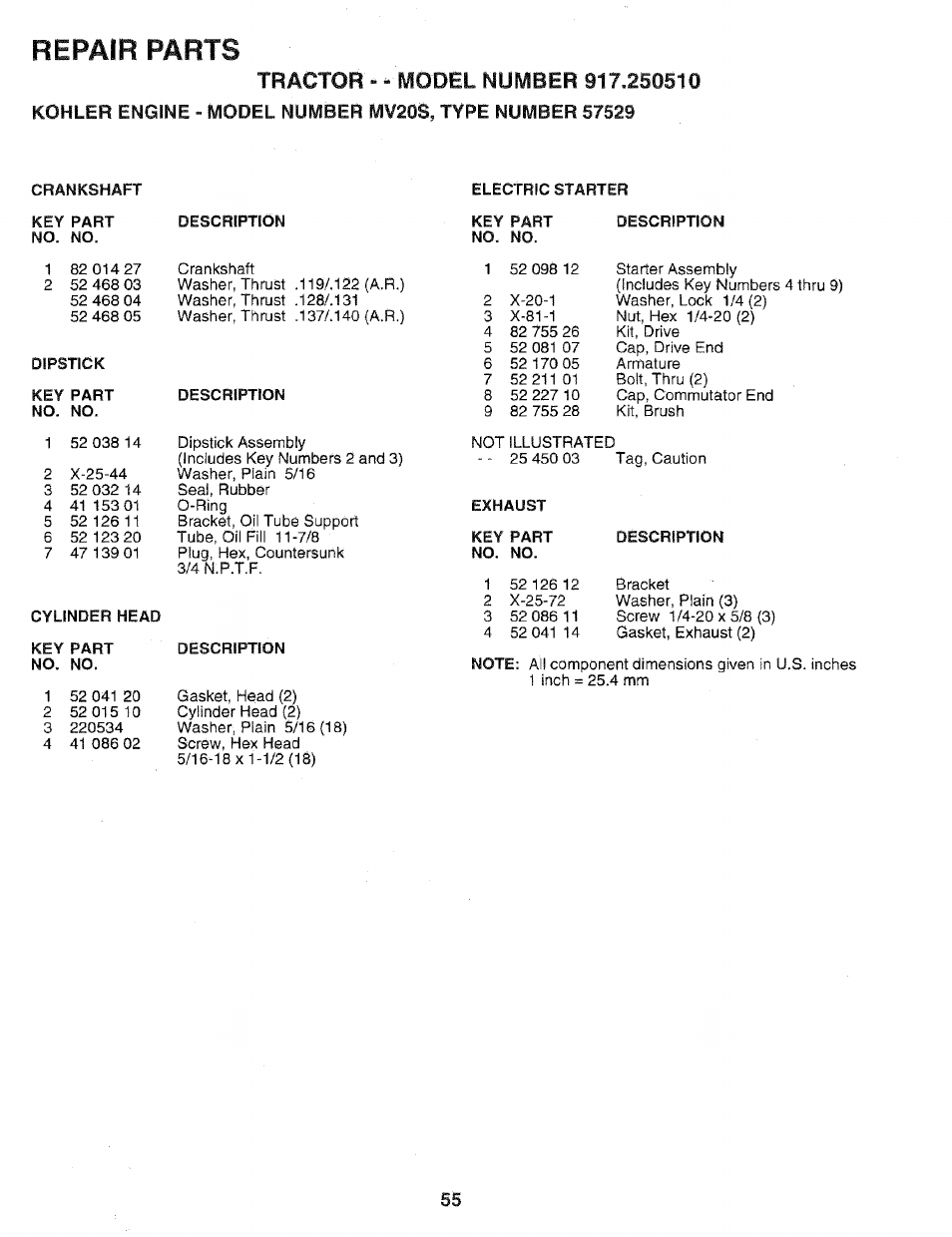 Repair parts | Sears 917.25051 User Manual | Page 55 / 64