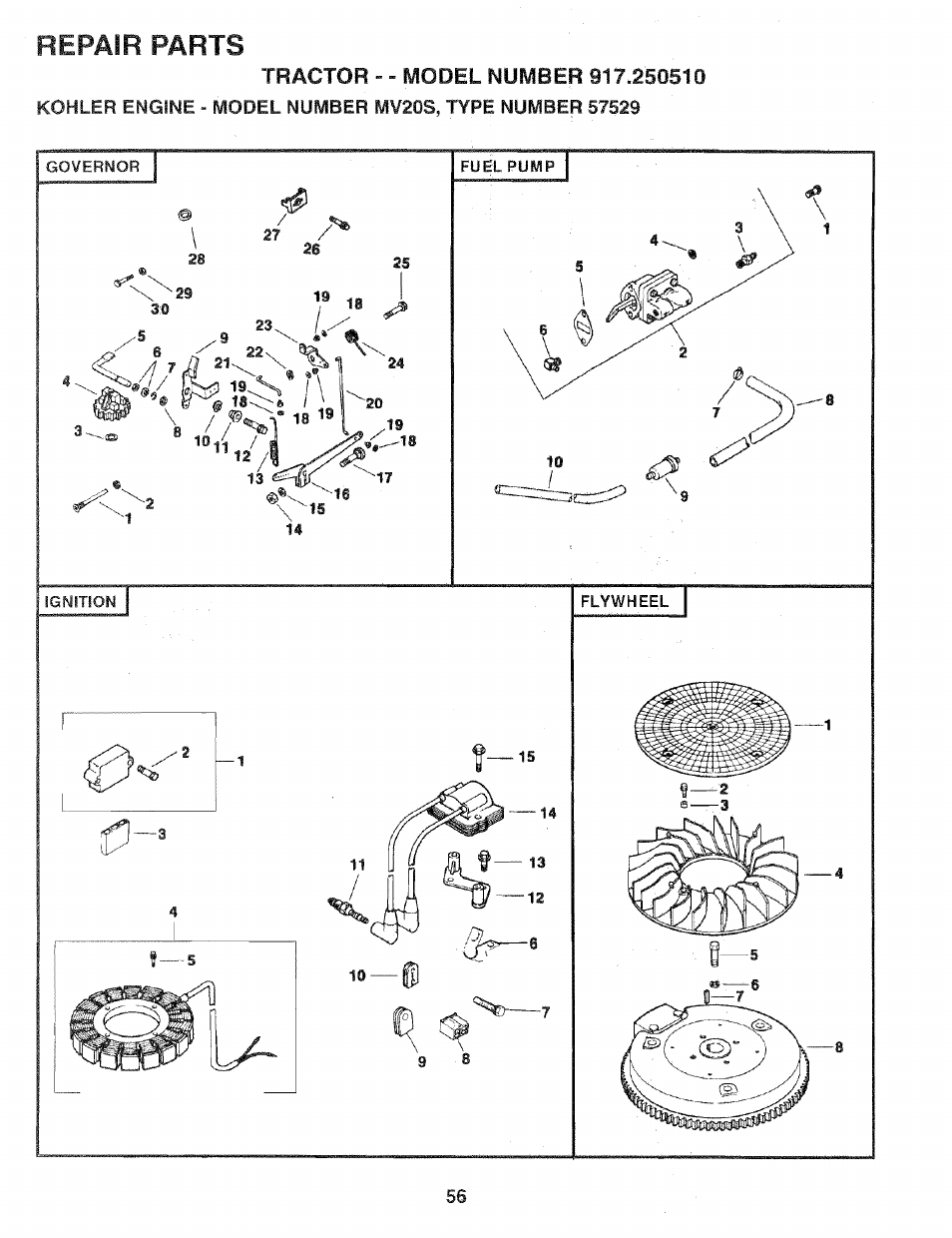 Repair parts | Sears 917.25051 User Manual | Page 56 / 64