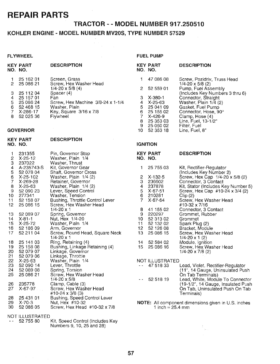 Repair parts | Sears 917.25051 User Manual | Page 57 / 64