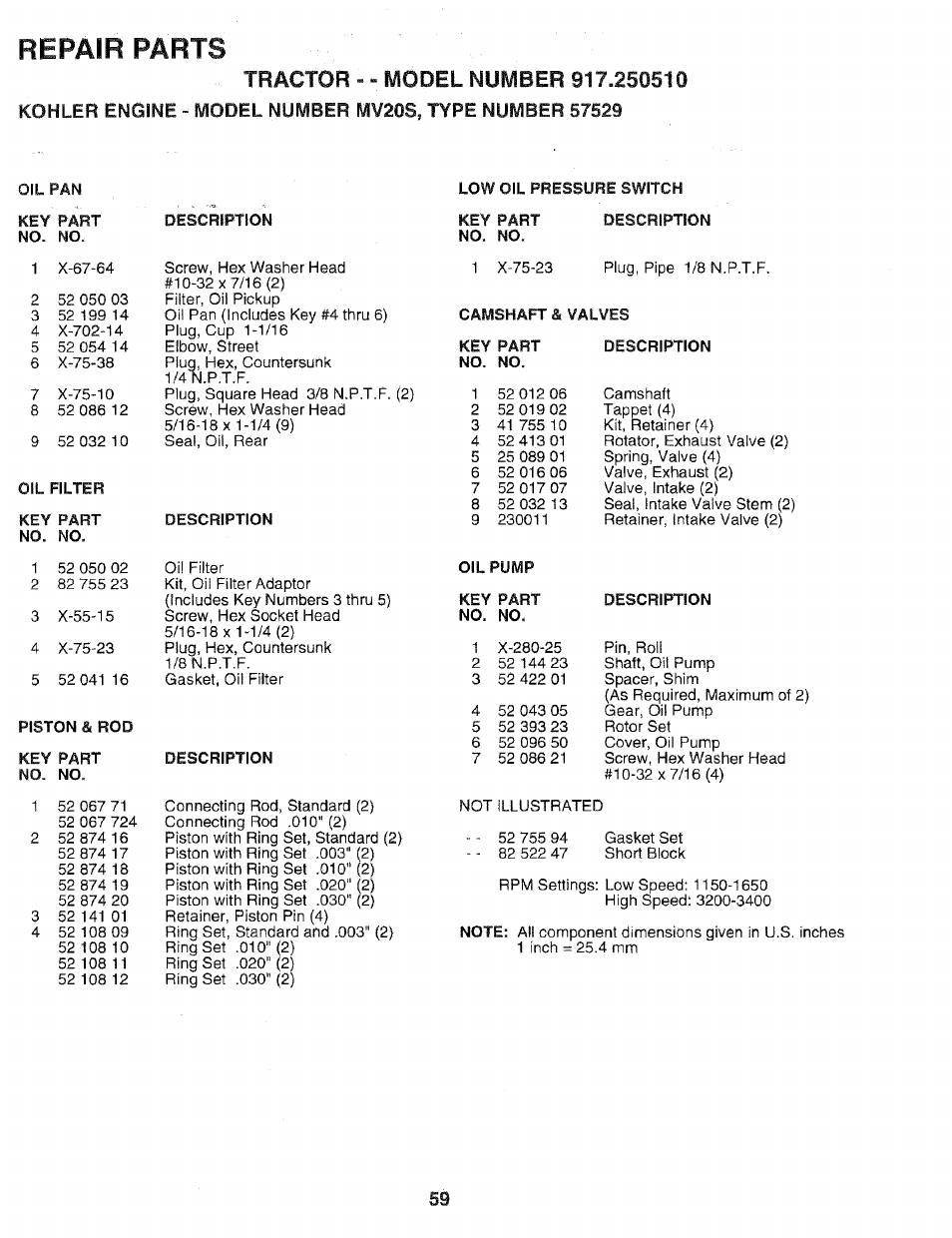 Repair parts | Sears 917.25051 User Manual | Page 59 / 64