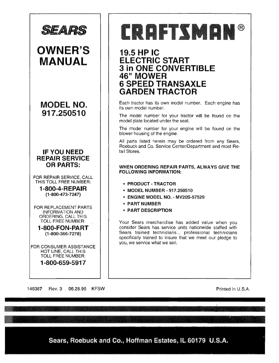 Crrftsmrn, Owner’s manual | Sears 917.25051 User Manual | Page 64 / 64