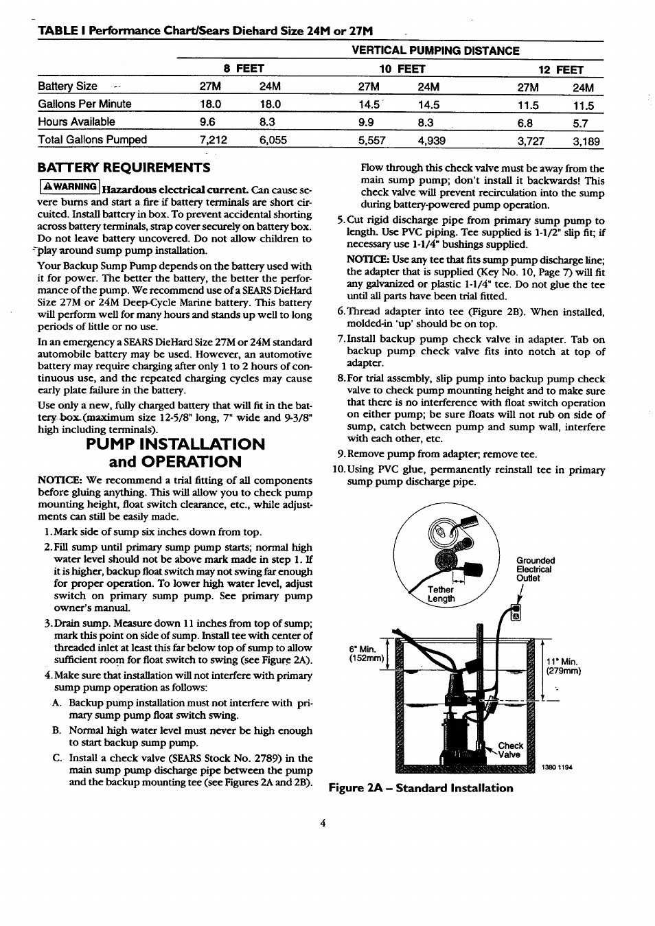 Pump installation and operation | Sears 390.306062 User Manual | Page 4 / 8