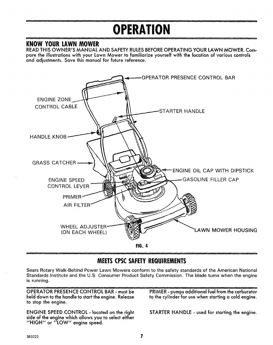 Meets cpsc safety requirements, Operation | Sears 917.383223 User Manual | Page 7 / 24