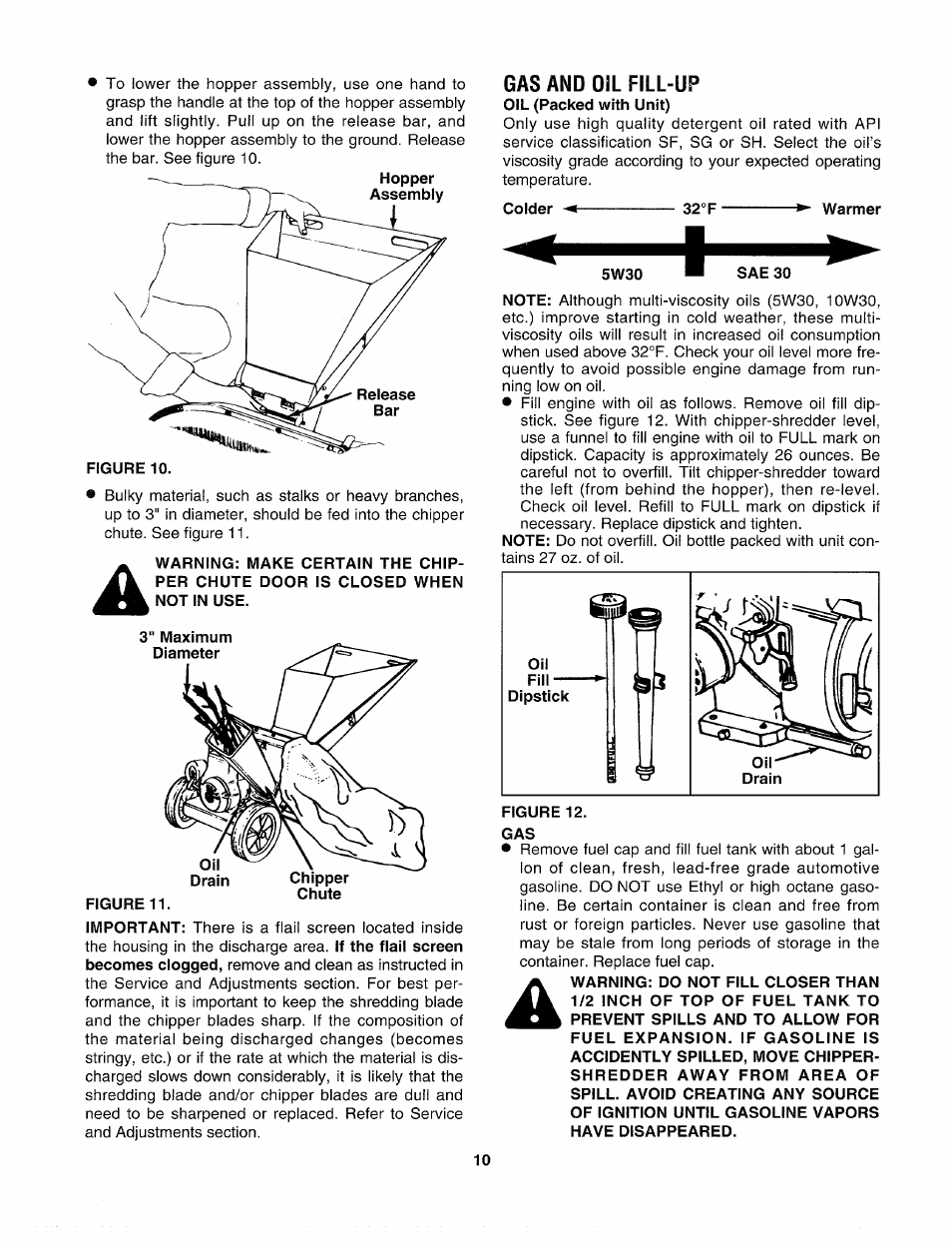 Gas and oil fill-up | Sears Craftsman 247-795890 User Manual | Page 10 / 42