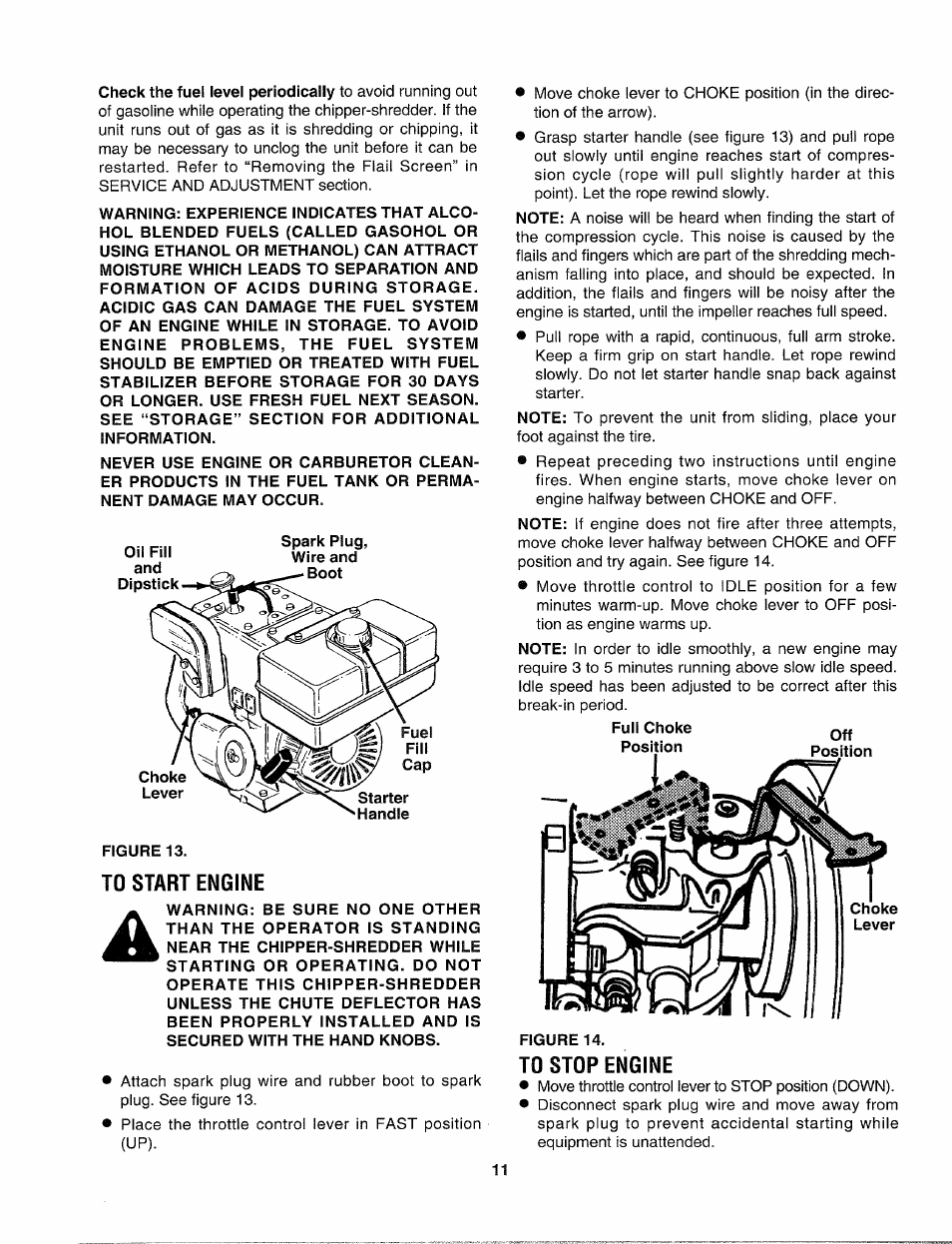 Oil fill and, Figureis, To start engine | To stop engine | Sears Craftsman 247-795890 User Manual | Page 11 / 42