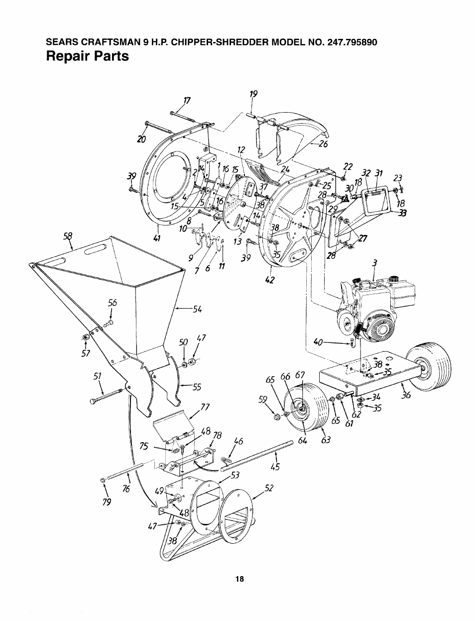 Repair parts | Sears Craftsman 247-795890 User Manual | Page 18 / 42