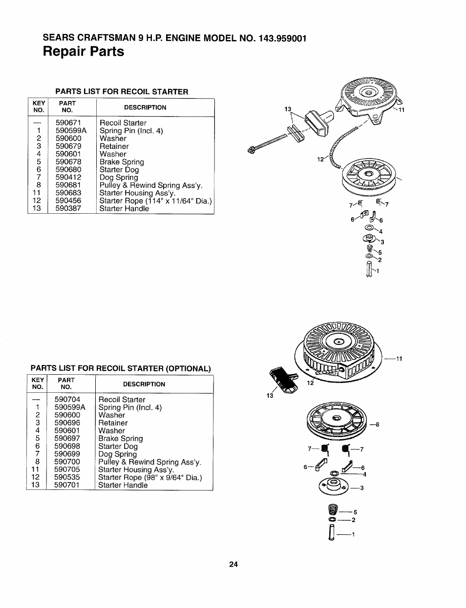 Repair parts | Sears Craftsman 247-795890 User Manual | Page 24 / 42