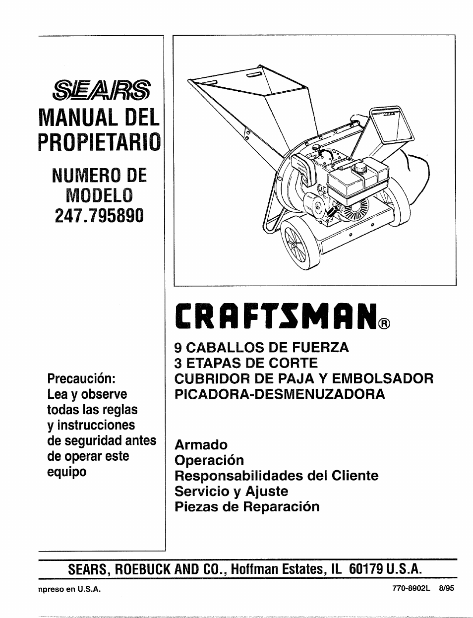 Manual del propietario, Numero de modelo 247.795890, Crflftsmrn | Numero de modelo | Sears Craftsman 247-795890 User Manual | Page 25 / 42