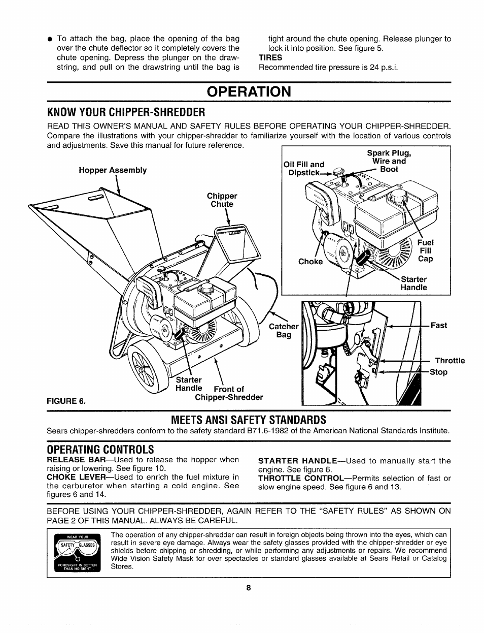 Operation, Know your chipper-shredder, Meets ansi safety standards | Dperating cdntrdls, Operation -11 | Sears Craftsman 247-795890 User Manual | Page 8 / 42