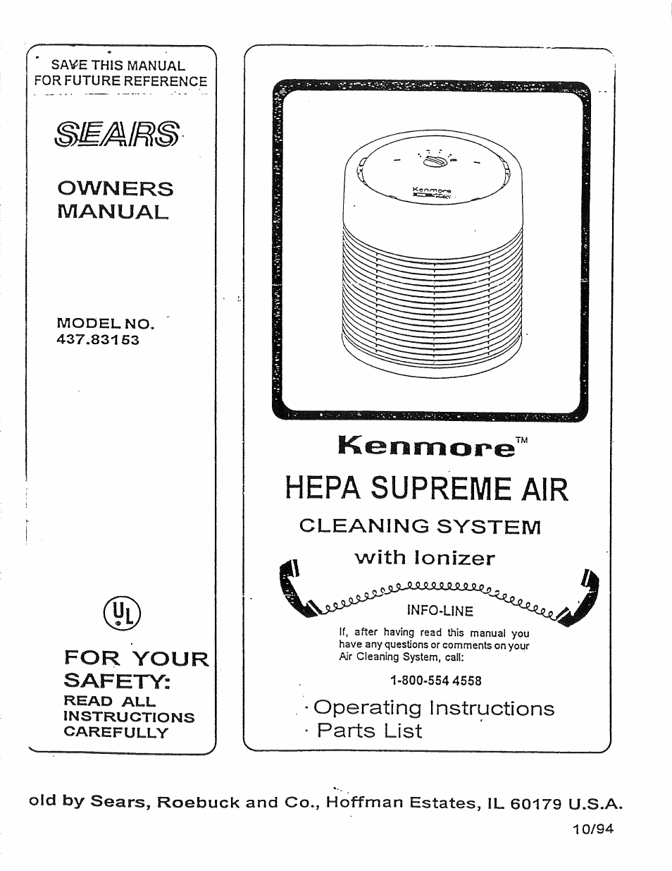 Sears KENMORE 437.83163 User Manual | 8 pages