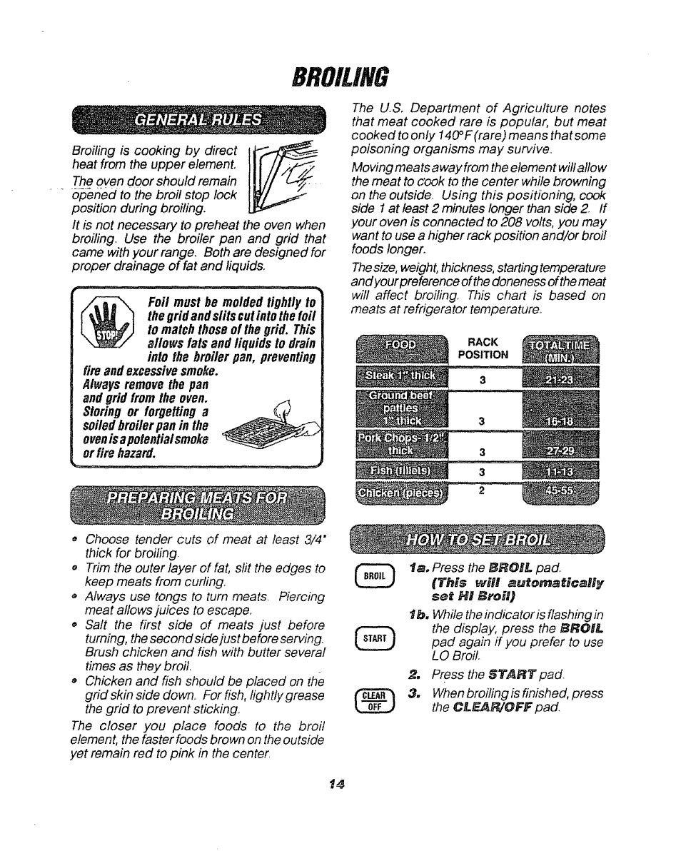 Broiling, General rules, Preparwmi | Sears 911. 47169 User Manual | Page 14 / 23