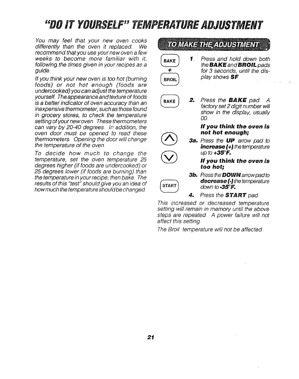 Bo it yourself” temperature adjustment, To make^ the^adjustmbnt | Sears 911. 47169 User Manual | Page 21 / 23