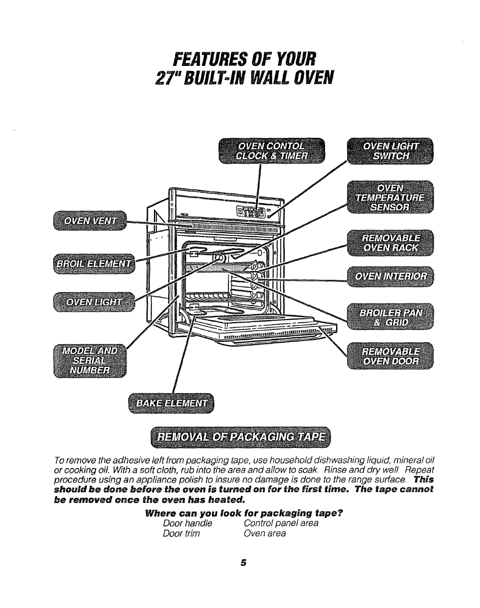 Features of your 27“ built-in wall oven | Sears 911. 47169 User Manual | Page 5 / 23