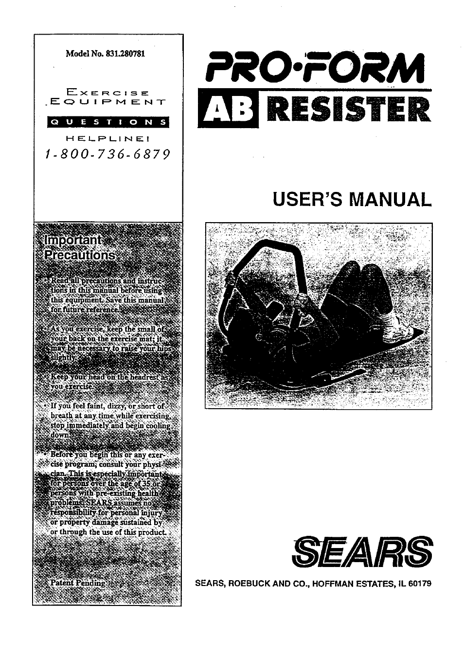 Sears 831.280781 User Manual | 8 pages