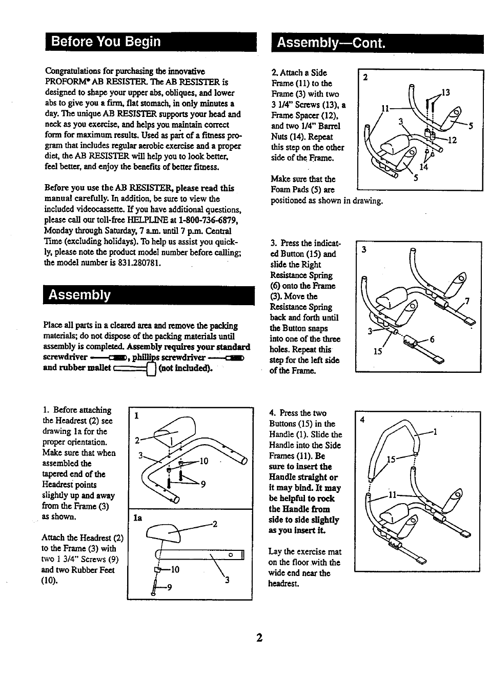 Before you begin, Assembly—cont, Assembly | Before you begin assembly—cont | Sears 831.280781 User Manual | Page 2 / 8