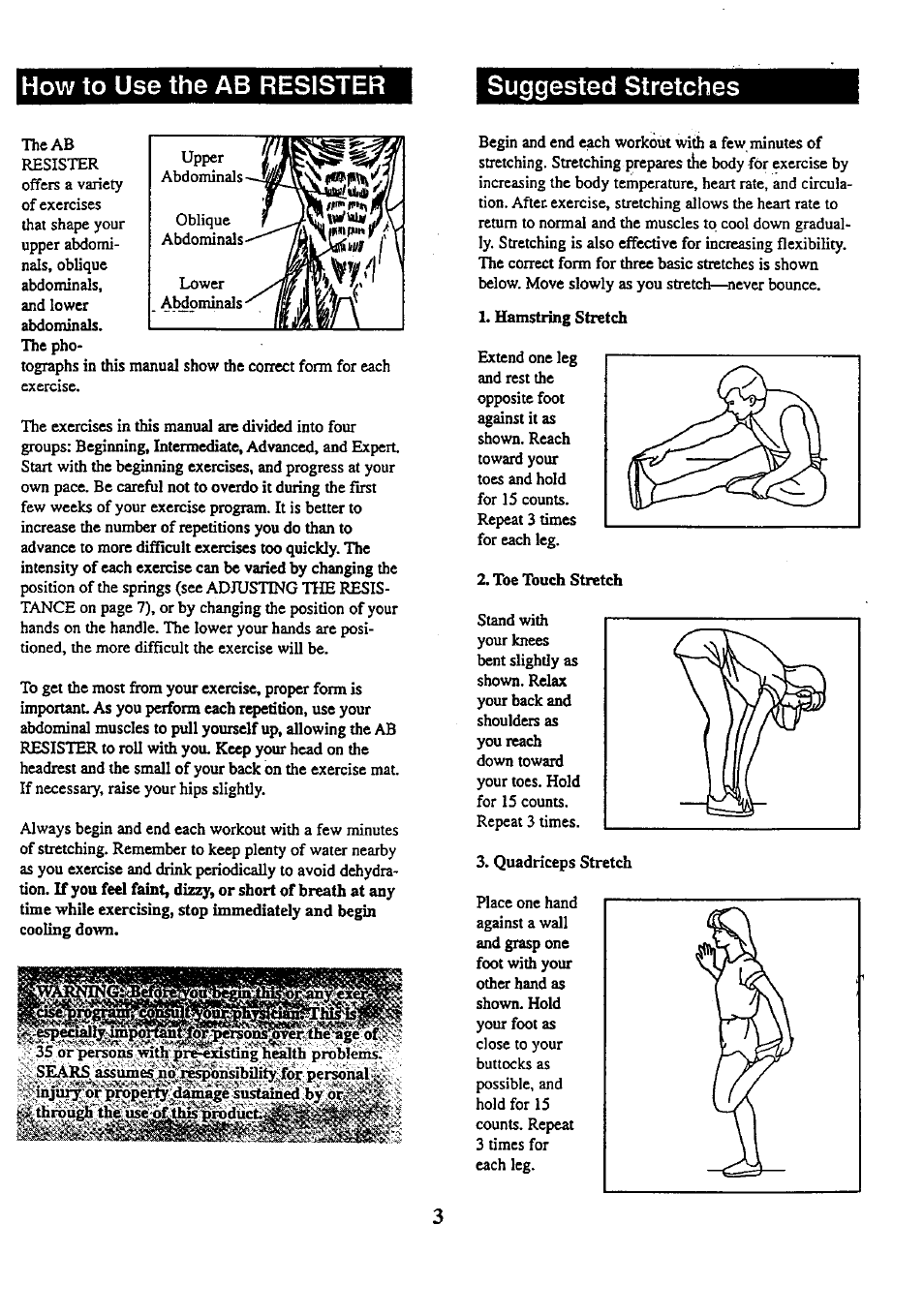 How to use the ab resister, Suggested stretches, Wtato | How to use the ab resister suggested stretches | Sears 831.280781 User Manual | Page 3 / 8