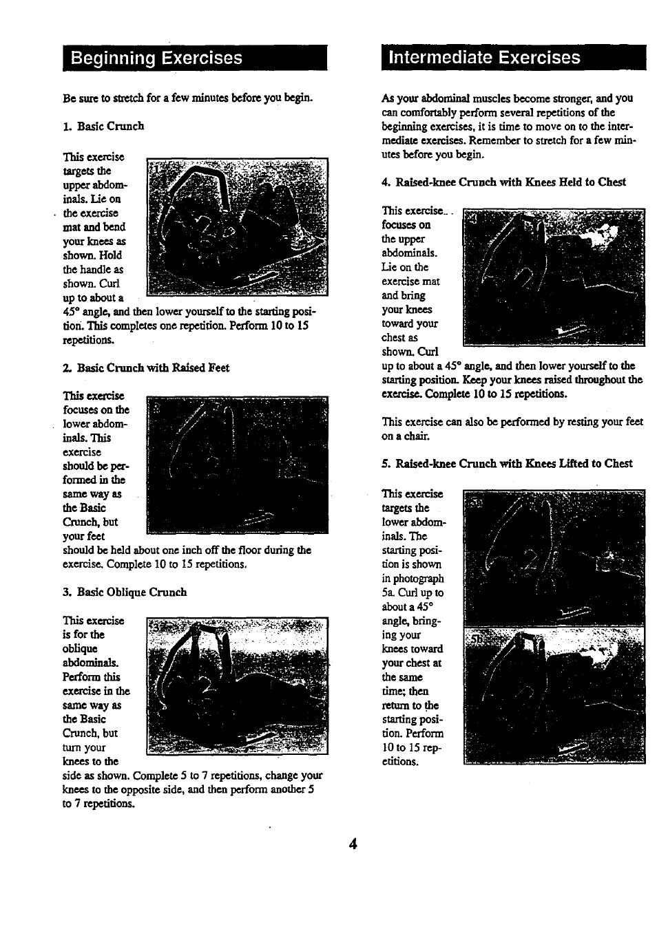 Beginning exercises intermediate exercises | Sears 831.280781 User Manual | Page 4 / 8