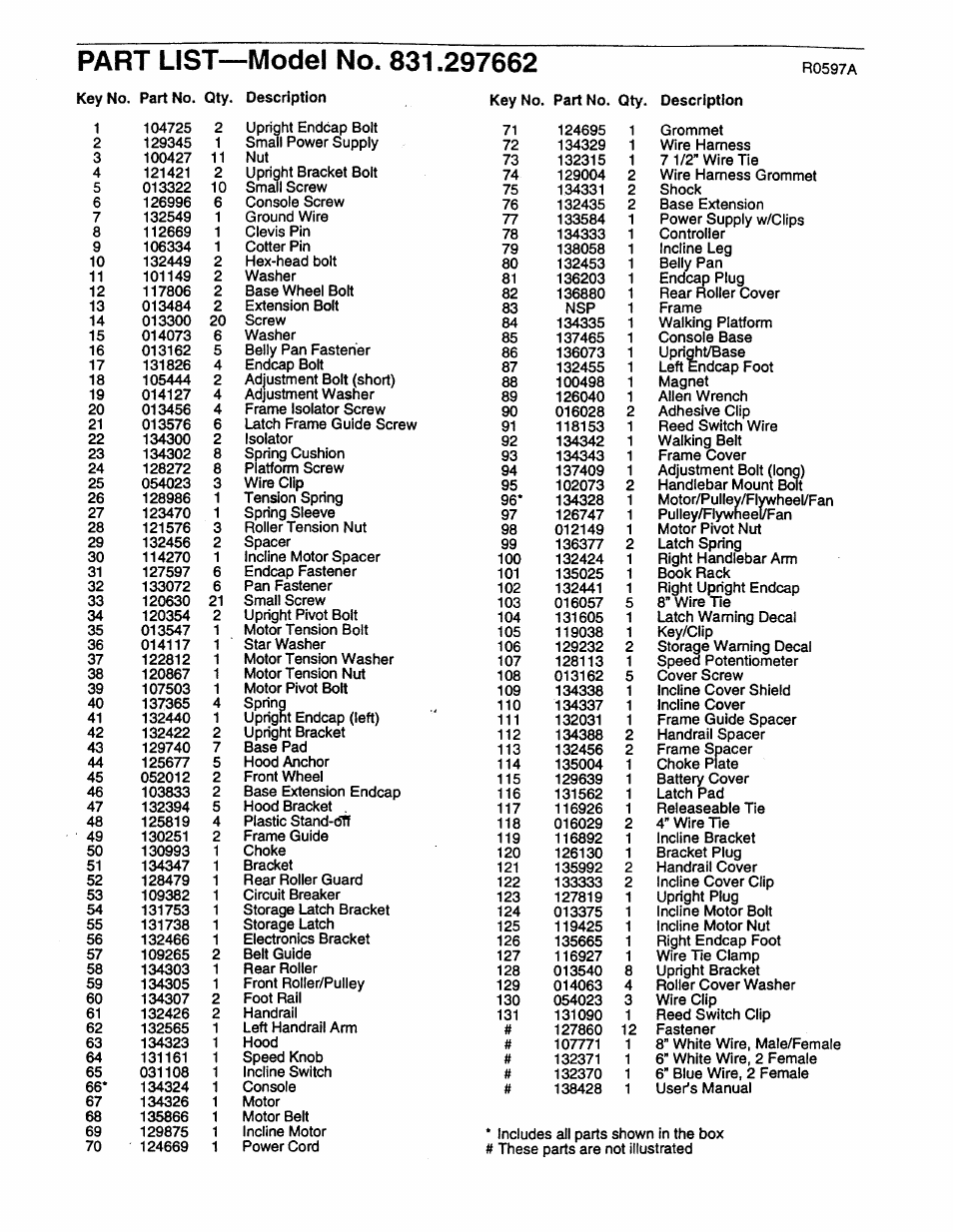 Part list—model no. 831.297662 | Sears PRO FORM 585 831.297662 User Manual | Page 18 / 19