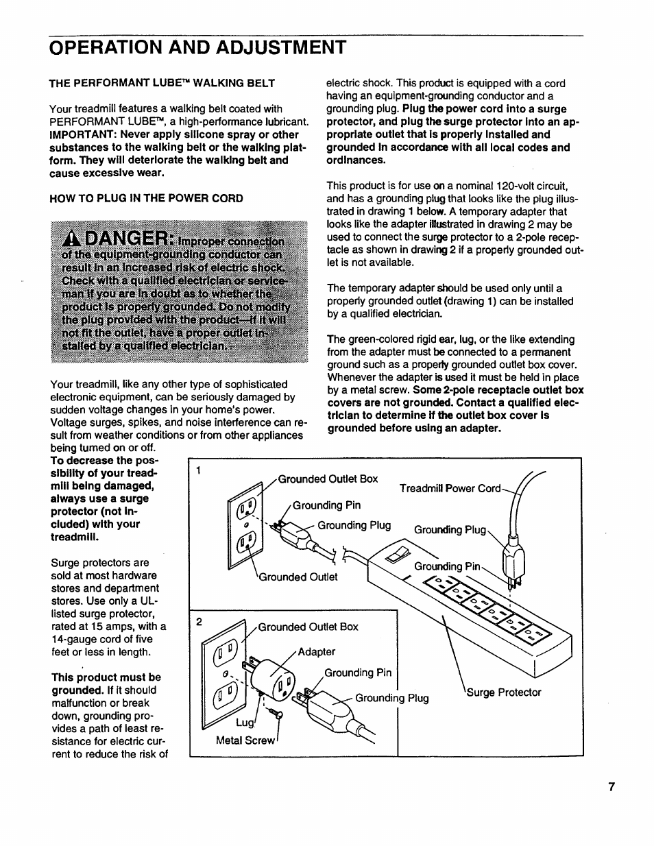 Operation and adjustment, Danger | Sears PRO FORM 585 831.297662 User Manual | Page 7 / 19