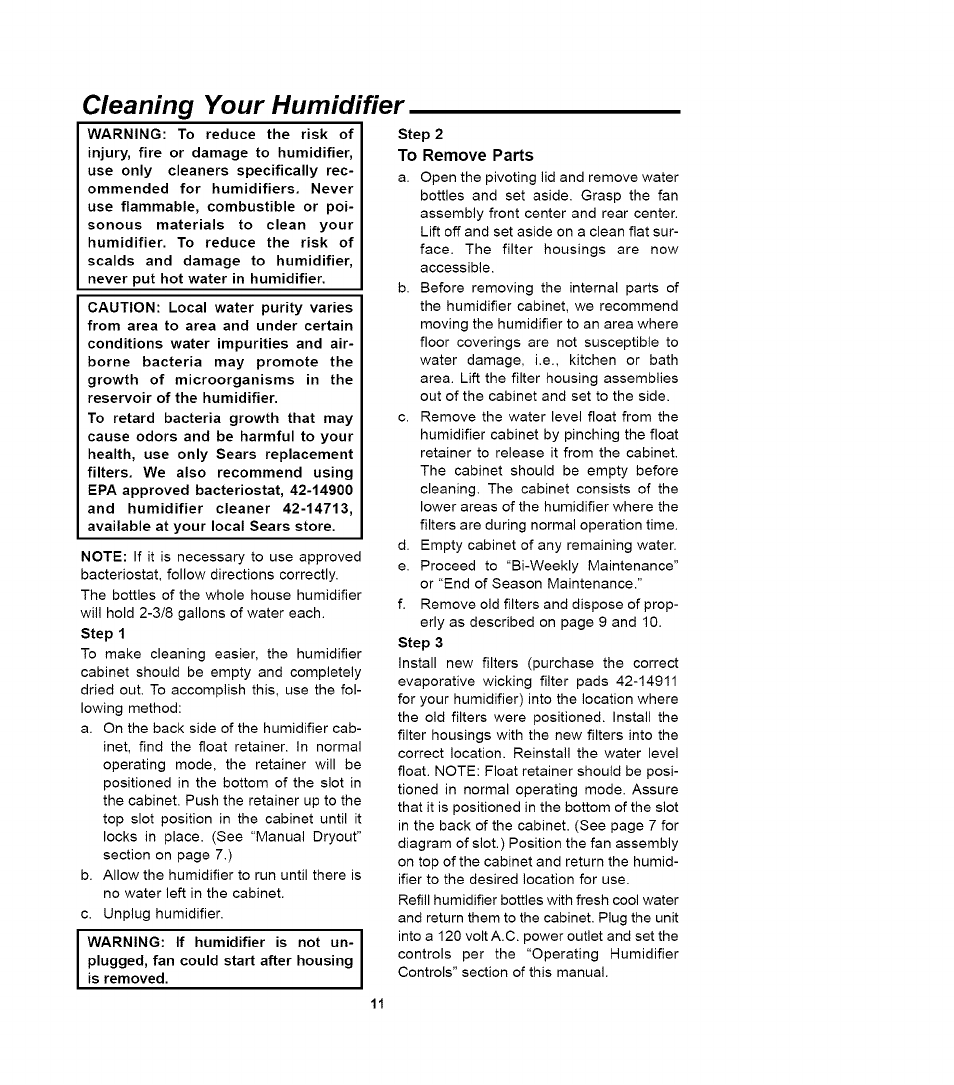 Cleaning your humidifier, Using your humidifier | Sears QUIET COMFORT 758.14417 User Manual | Page 11 / 16