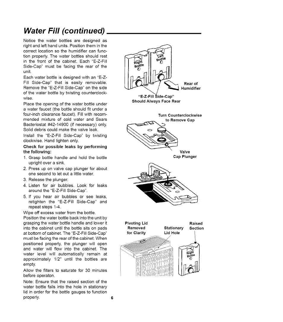 Water fill (continued) | Sears QUIET COMFORT 758.14417 User Manual | Page 6 / 16