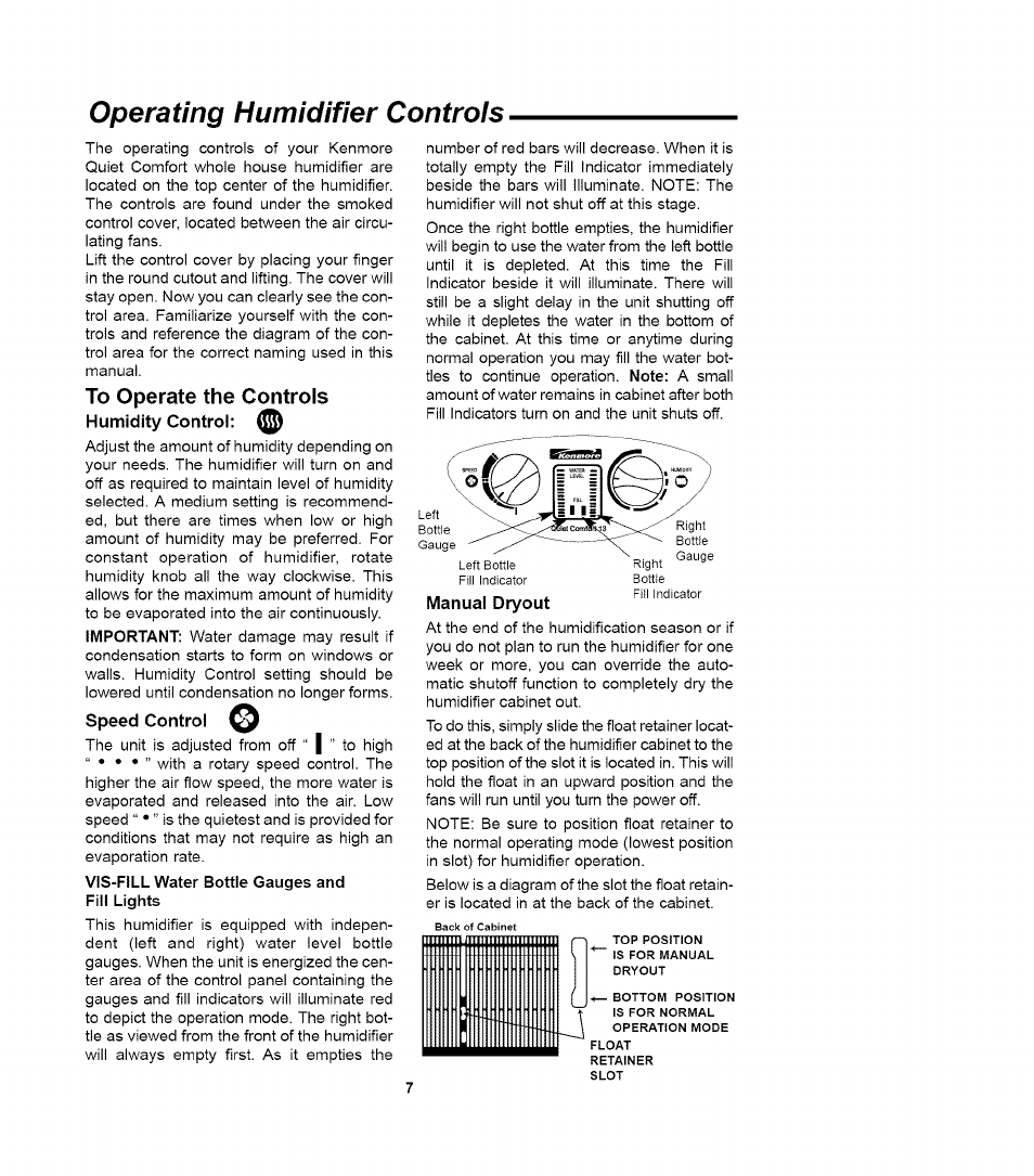 Operating humidifier controls | Sears QUIET COMFORT 758.14417 User Manual | Page 7 / 16