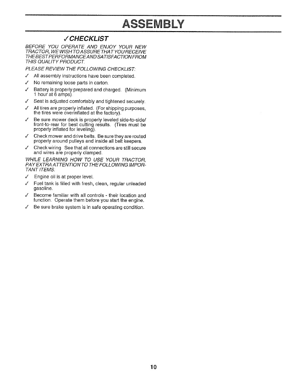 Assembly, Checklist | Sears 917.250551 User Manual | Page 10 / 60