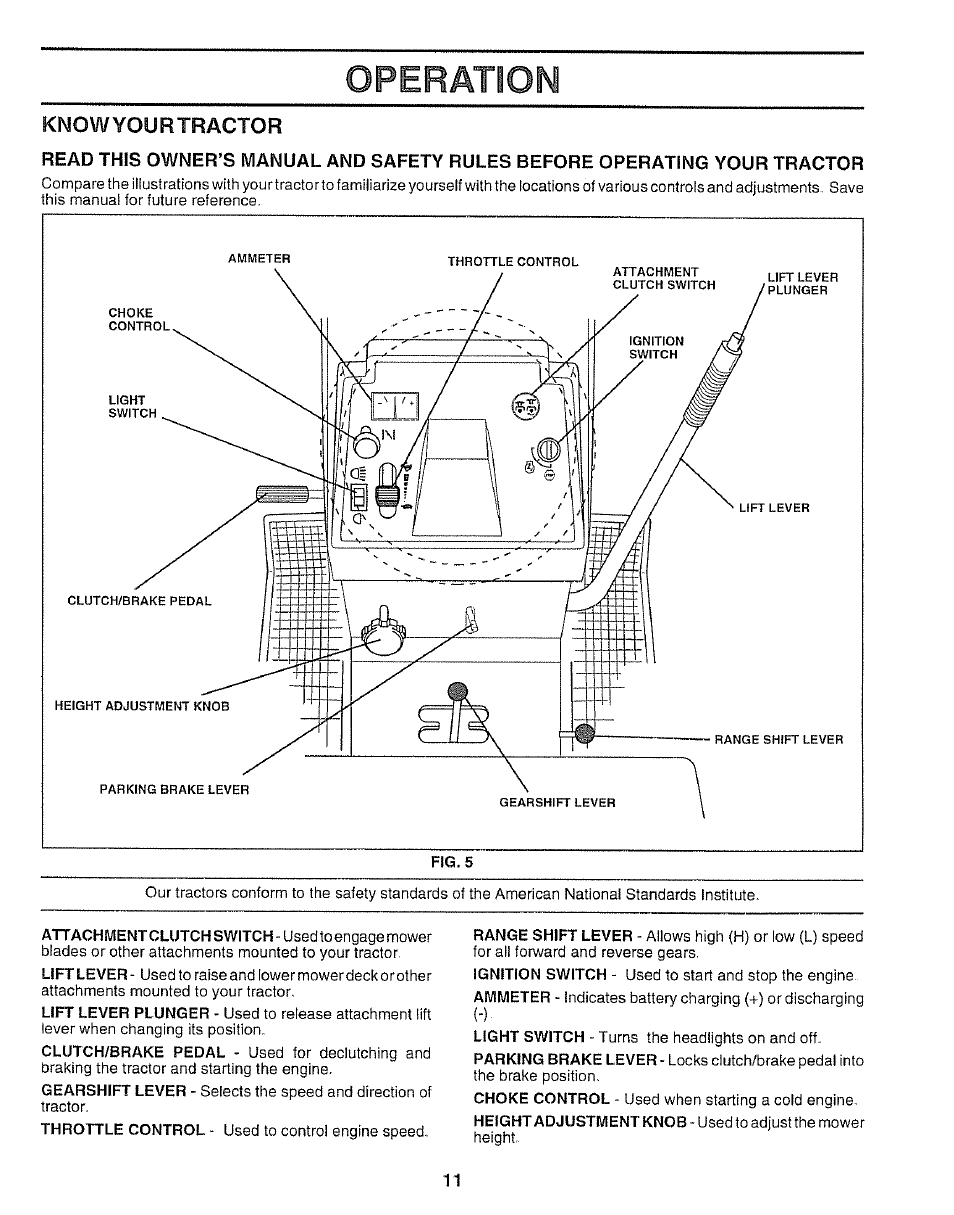 Operation, Knowyourtractor | Sears 917.250551 User Manual | Page 11 / 60