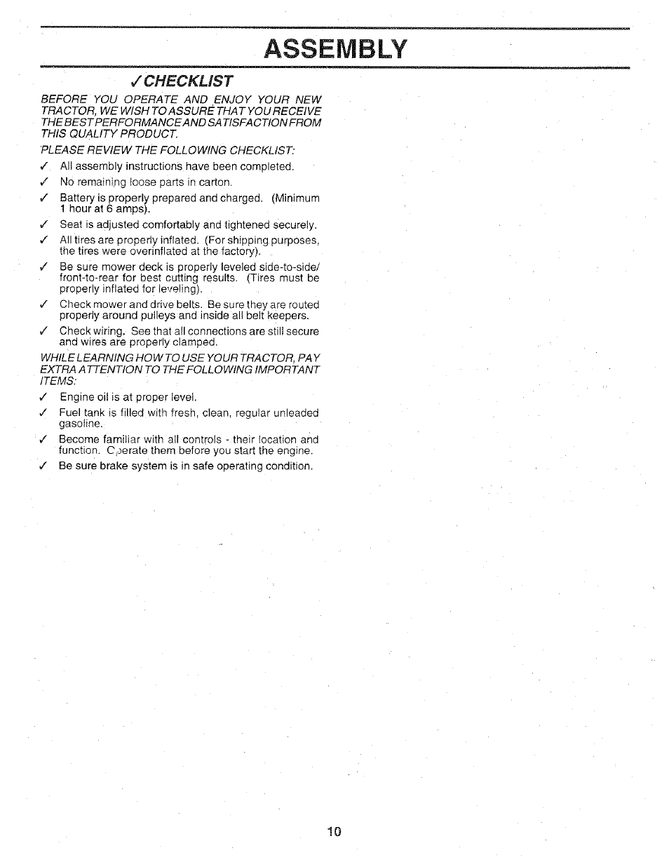 Assembly, Checklist | Sears 917.25147 User Manual | Page 10 / 56