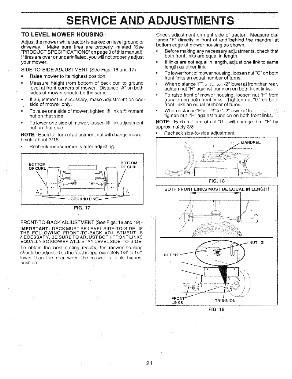 Service and adjustments | Sears 917.25147 User Manual | Page 21 / 56