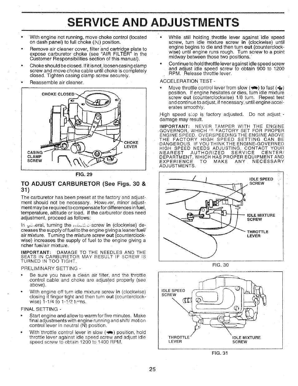 Service and adjustments | Sears 917.25147 User Manual | Page 25 / 56