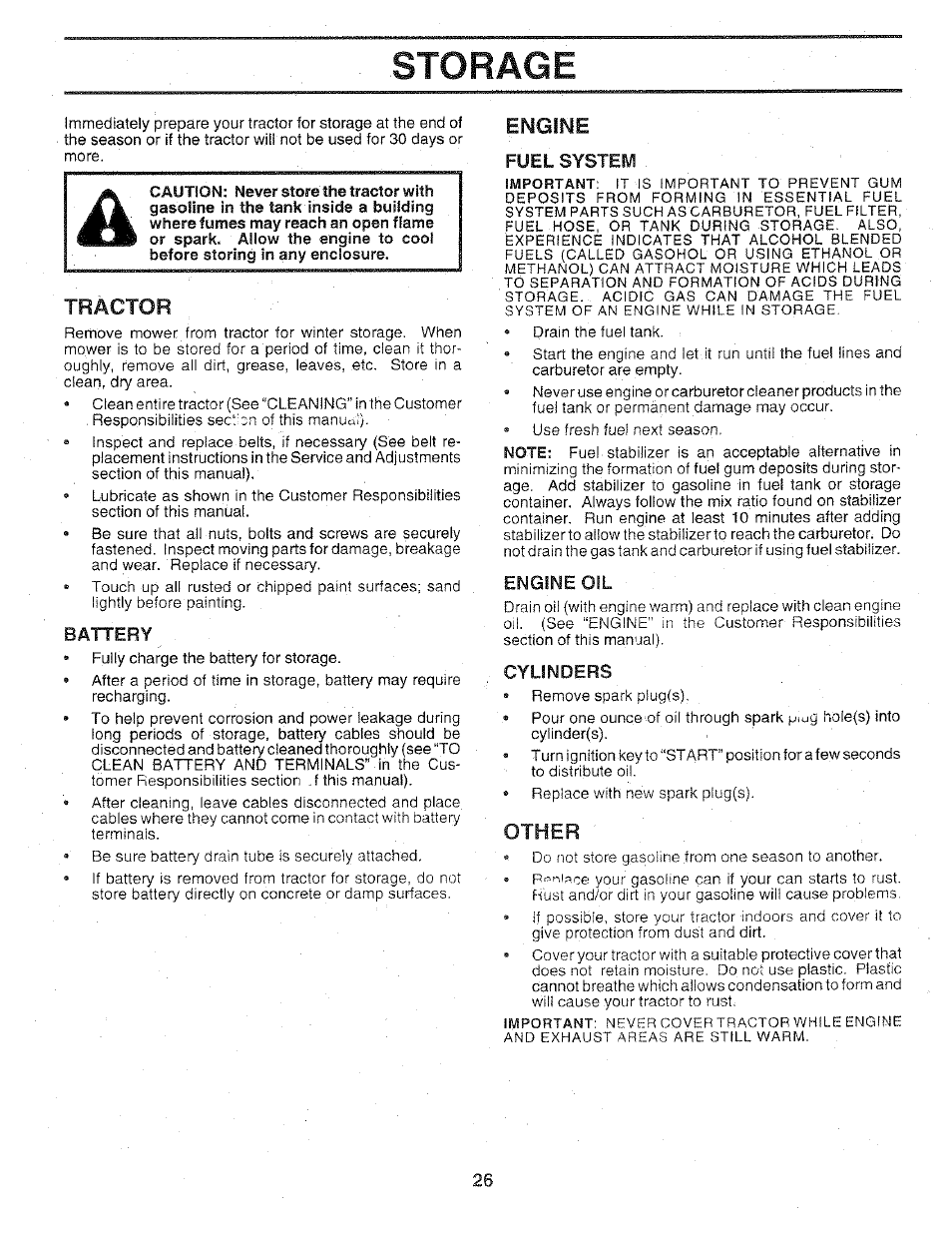 Storage, Tractor, Engine | Other | Sears 917.25147 User Manual | Page 26 / 56