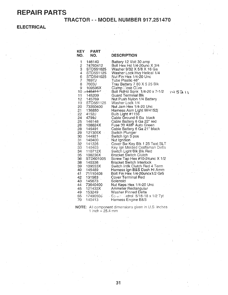 Repair parts | Sears 917.25147 User Manual | Page 31 / 56