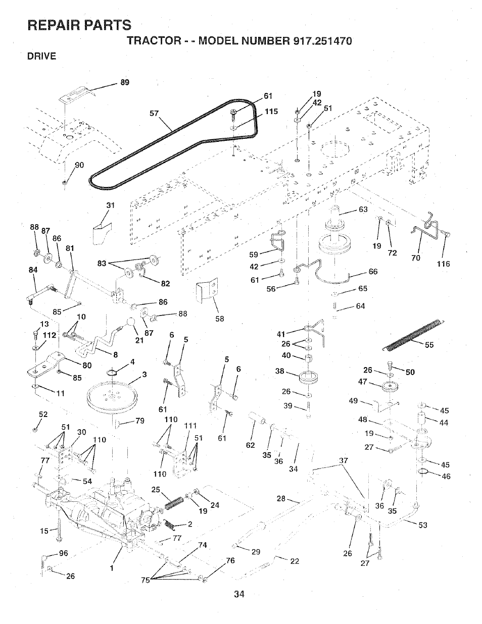 Drive, Repair parts | Sears 917.25147 User Manual | Page 34 / 56