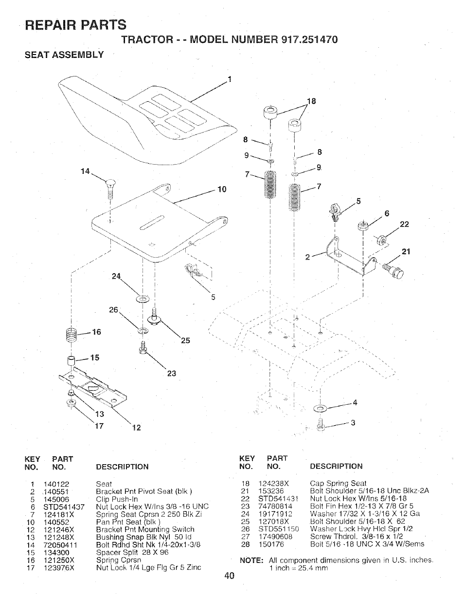 Repair parts | Sears 917.25147 User Manual | Page 40 / 56