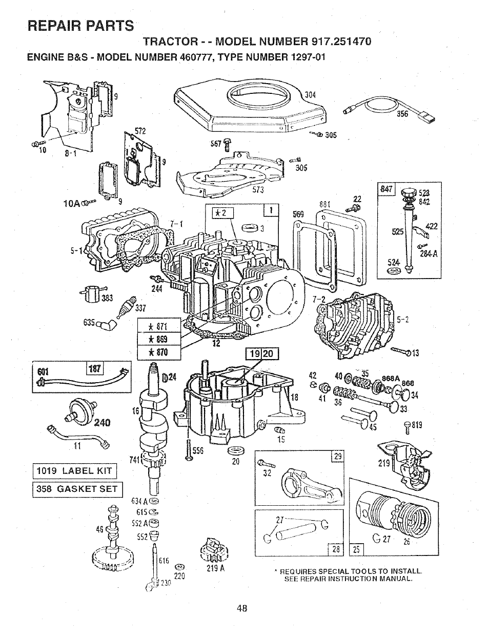 Repair parts | Sears 917.25147 User Manual | Page 48 / 56