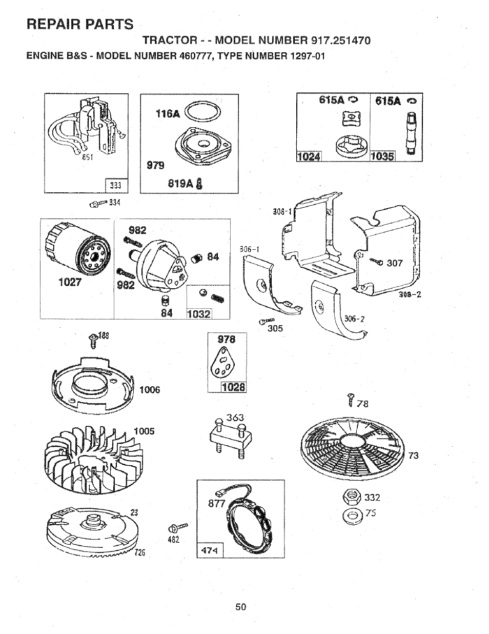 Parts, Repair | Sears 917.25147 User Manual | Page 50 / 56