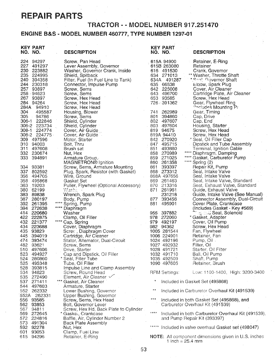 Repair parts | Sears 917.25147 User Manual | Page 53 / 56