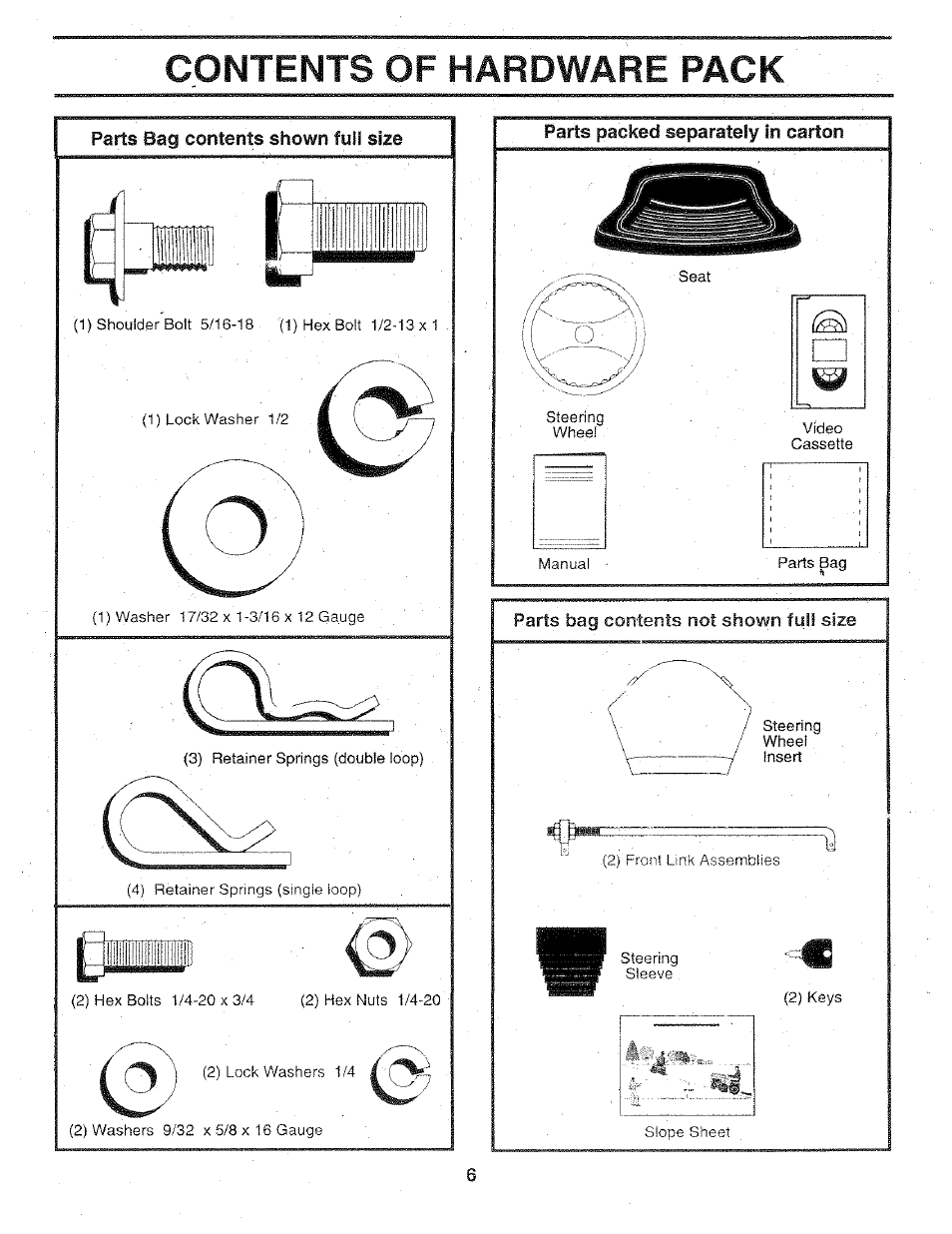 Contents of hardware pack | Sears 917.25147 User Manual | Page 6 / 56