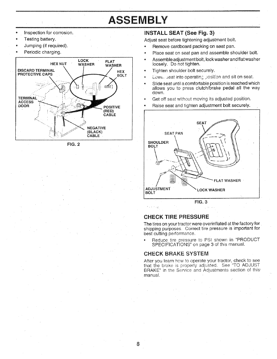 Check brake system, Assembly | Sears 917.25147 User Manual | Page 8 / 56