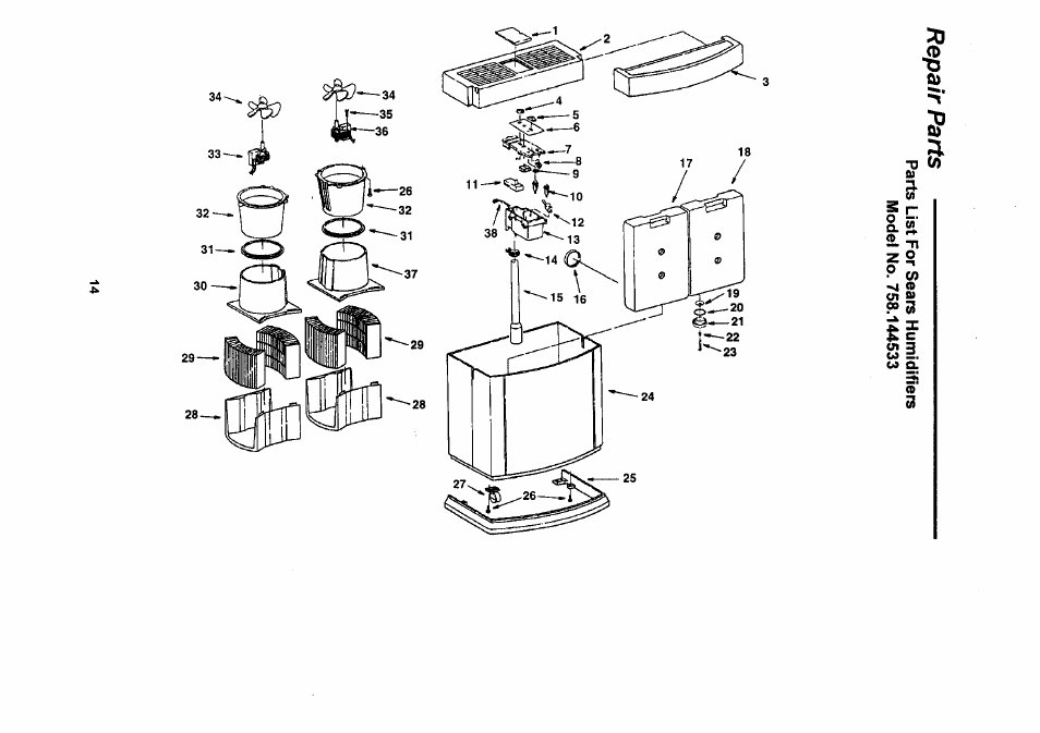 Repair parts, Repair parts -15 | Sears KEMORE 758.144533 User Manual | Page 14 / 16