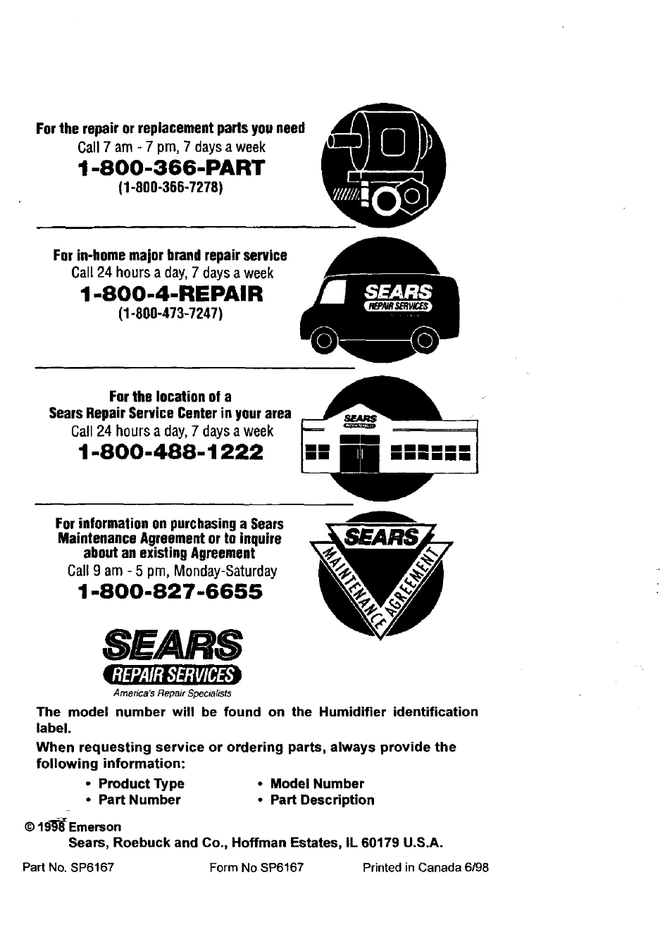 800-4-repair | Sears KEMORE 758.144533 User Manual | Page 16 / 16