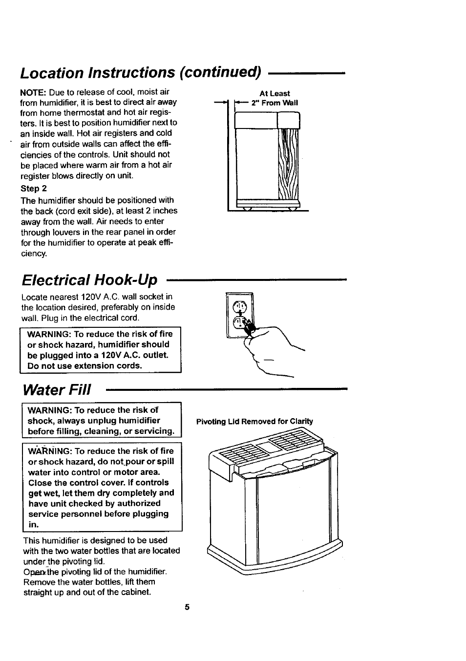 Location instructions (continued), Electrical hook-up, Water fill | Water fill -6 | Sears KEMORE 758.144533 User Manual | Page 5 / 16