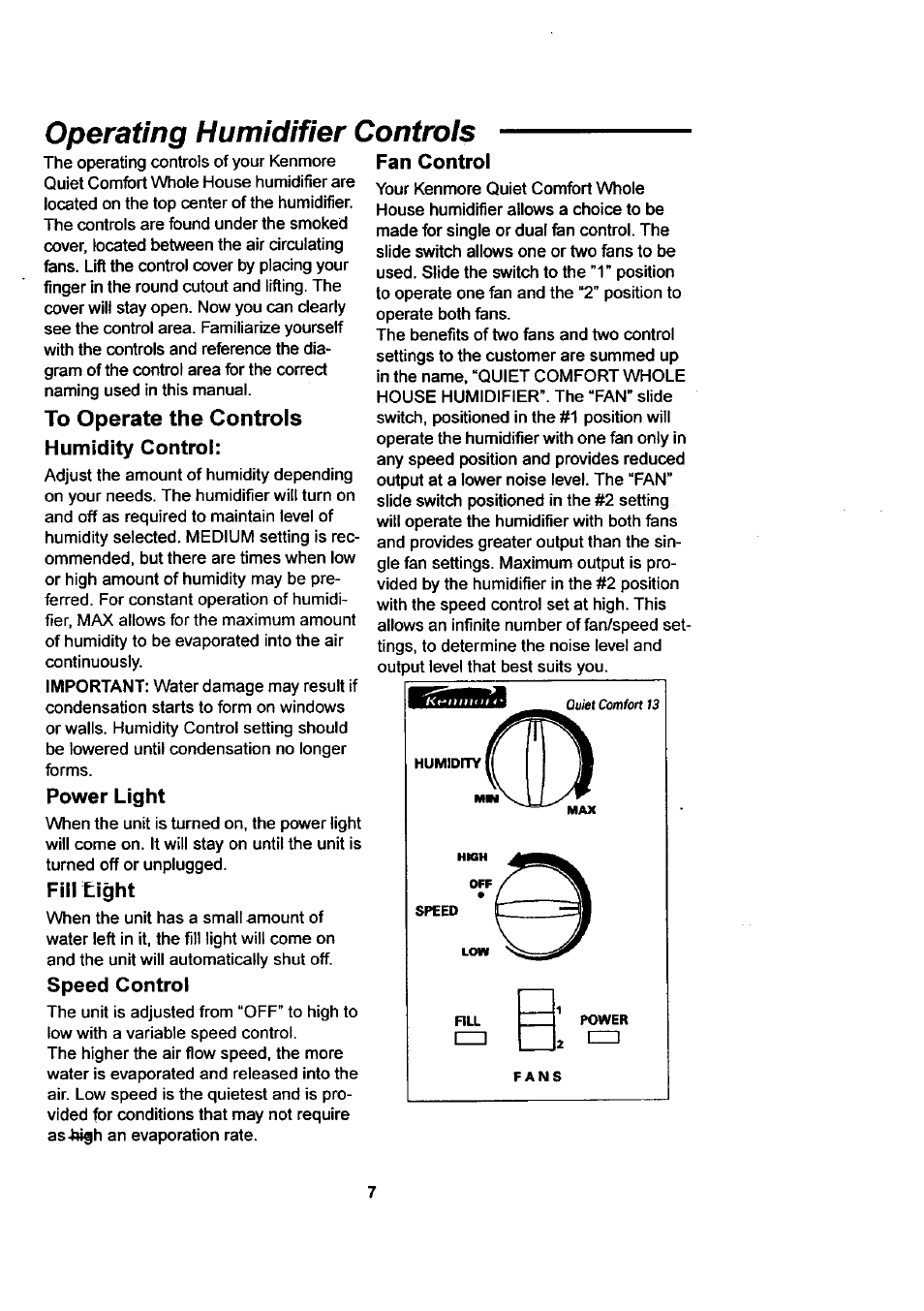 Operating humidifier controis, Operating humidifier controls | Sears KEMORE 758.144533 User Manual | Page 7 / 16