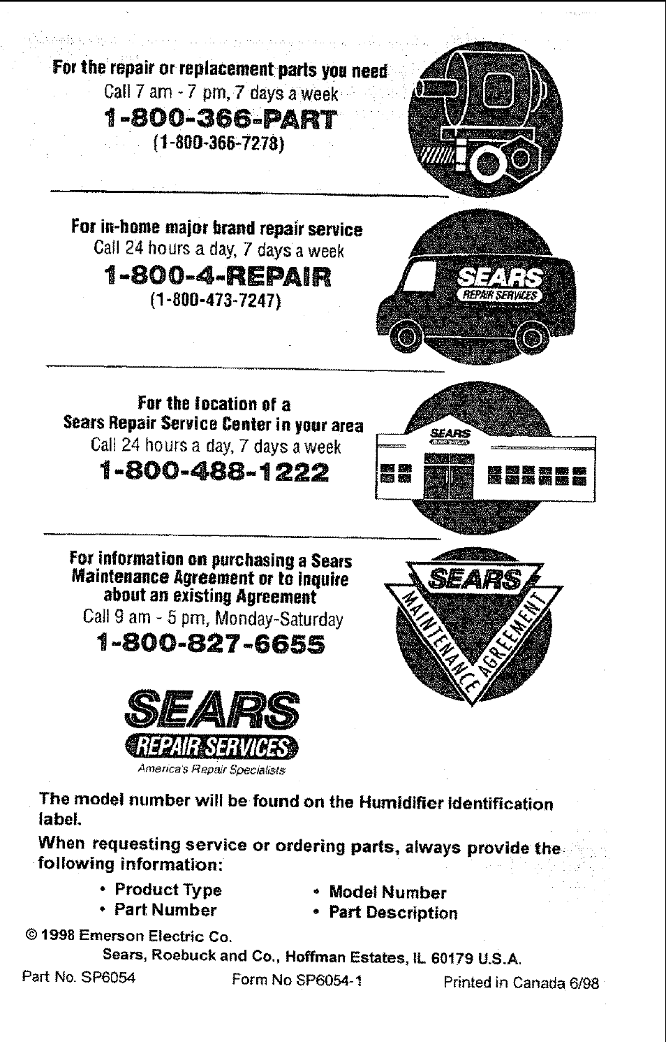 Sears, 800-4-llepaib, 36©»part | Sears 758.14451 User Manual | Page 16 / 16